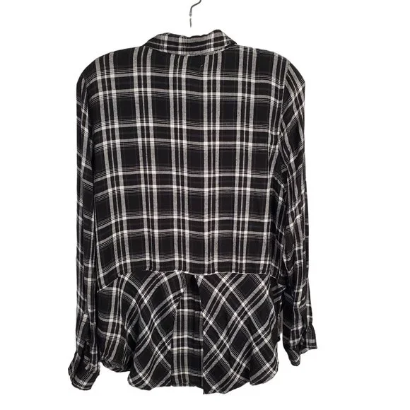 Lucky Brand Womens Size L Shirt Button Plaid Split Back Peplum Skirted Shirttail - Picture 3 of 9